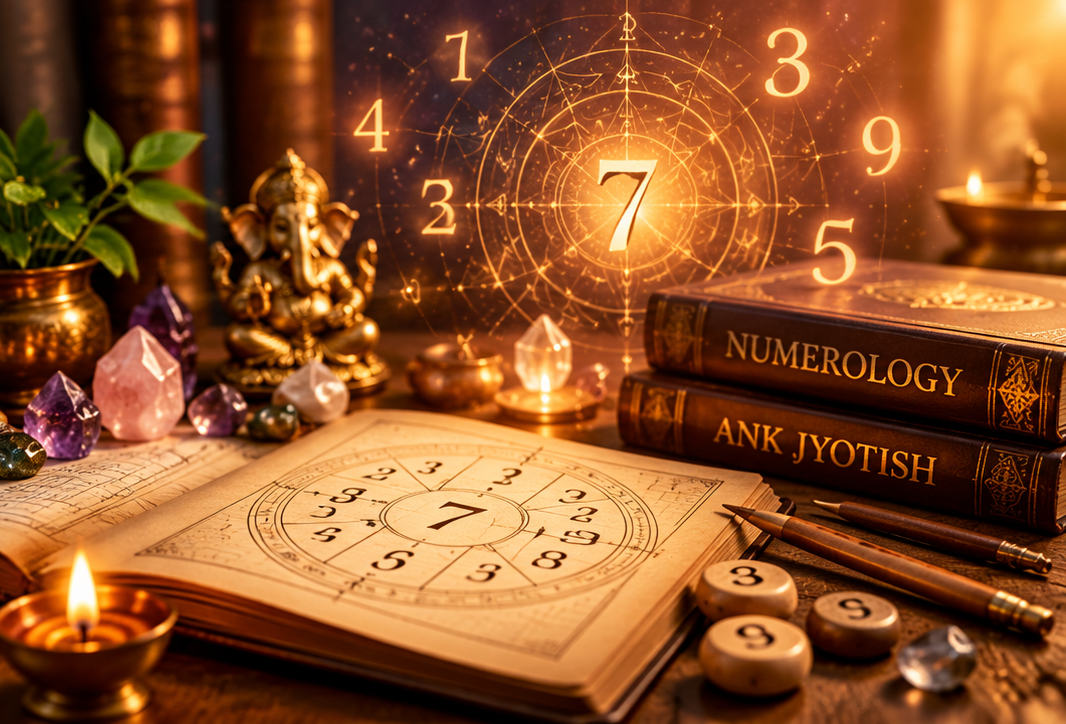 Numerology consultation with number charts and traditional astrology books